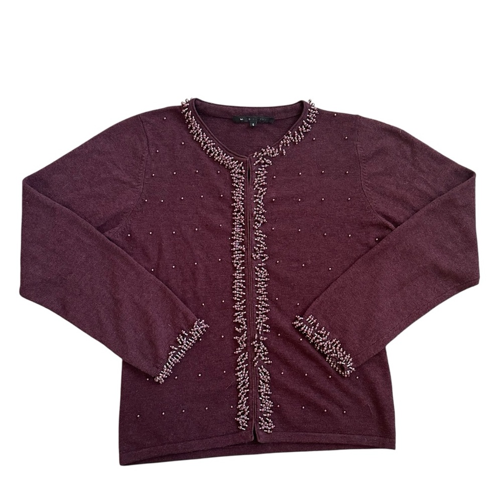 Marc Jacobs Plum Maroon Wool Blend Beaded Dressy Tailored Cardigan Size 6